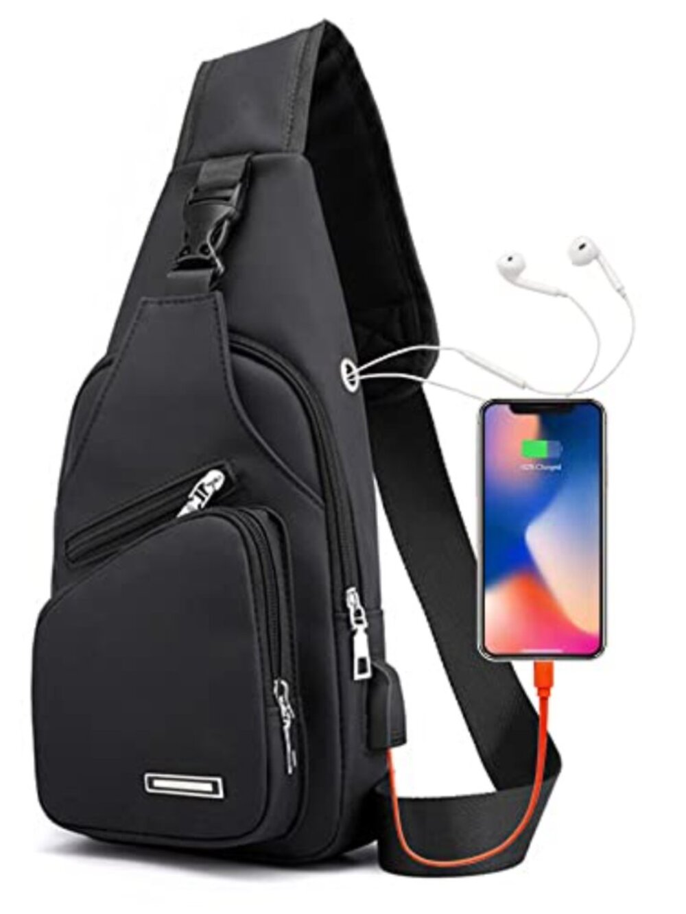 Waterproof Nylon Sling Backpack Crossbody Daypack for Hiking Travel USB